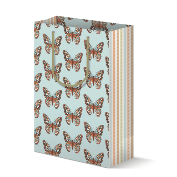 Mixed Print Gift Bag in Butterfly-Stripe