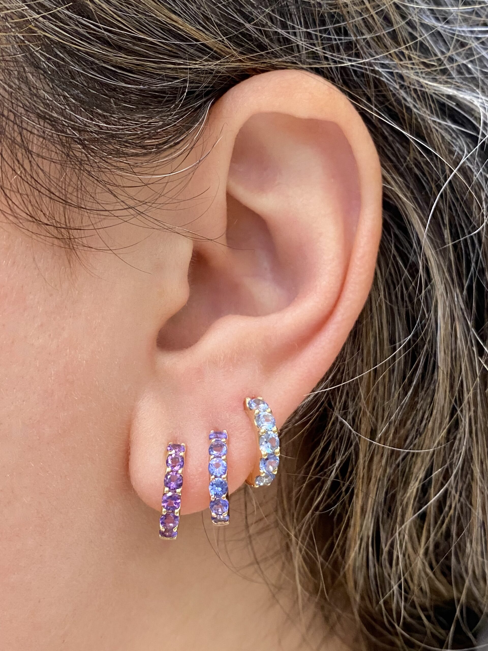 Cirque 2.5mm Slim Pavé Huggies with Amethyst - Image 2