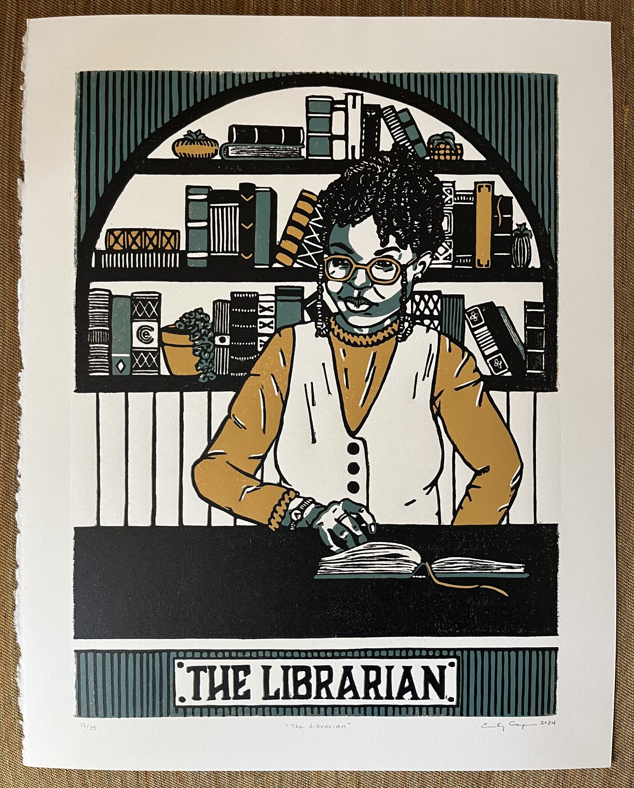 "The Librarian" Original Limited Edition Reduction Linoleum Block Print - Oracle Deck Series - Image 3