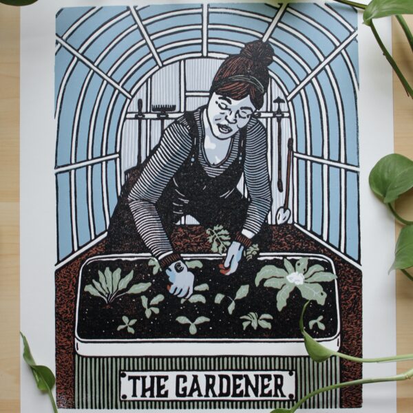 “The Gardener” Original Limited Edition Reduction Linoleum Block Print – Oracle Deck Series