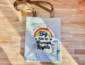 Big Fan of Human Rights Embroidered Handmade Canvas Totebag - Made to Order