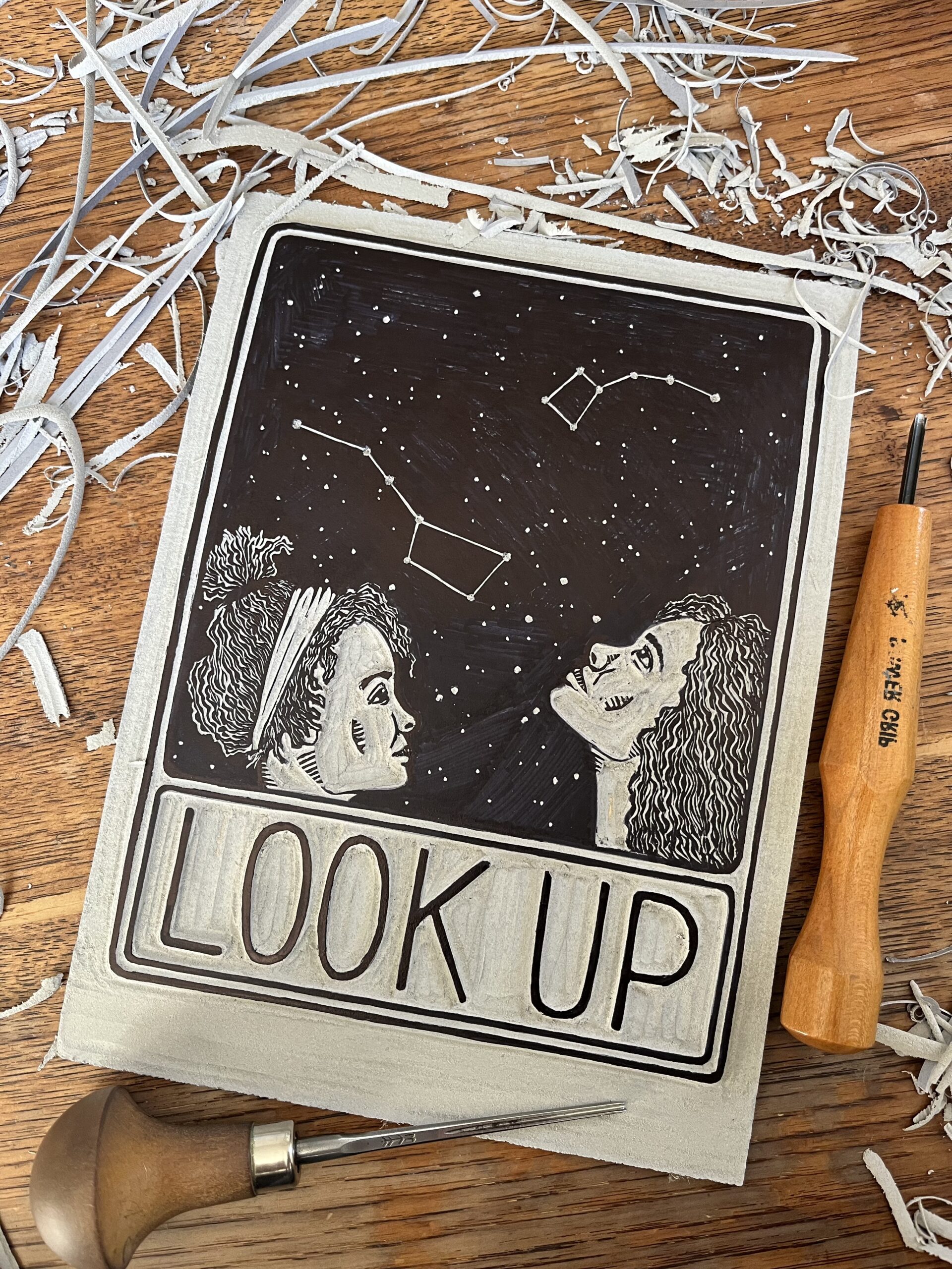 “Big Dipper, Little Dipper” Limited Edition Linocut Print - look up artwork, block print - Image 5