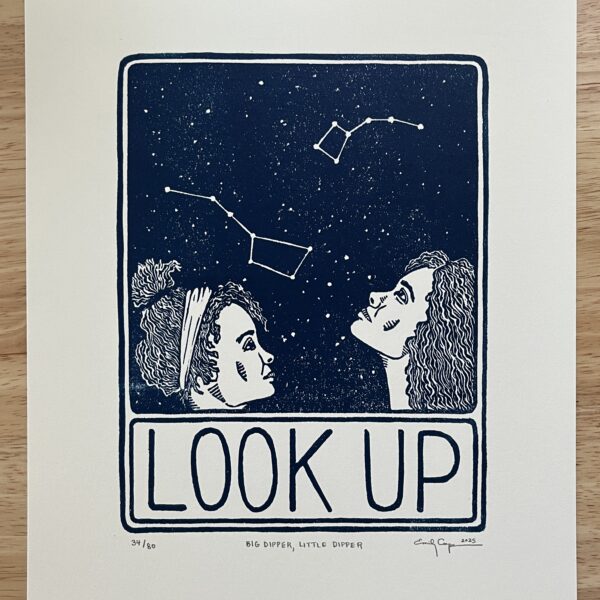 “Big Dipper, Little Dipper” Limited Edition Linocut Print – look up artwork, block print