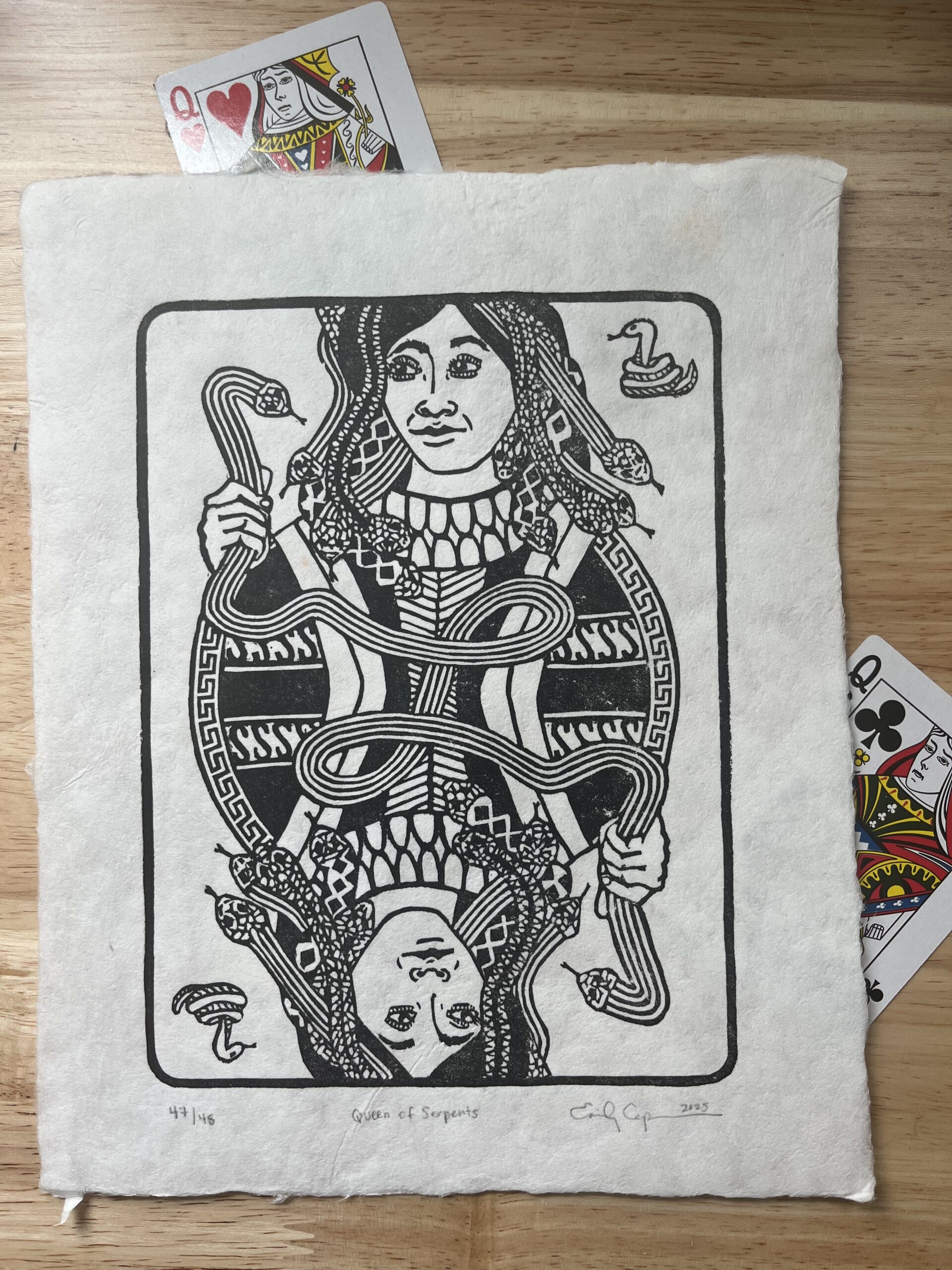 "Queen of Serpents" Original Limited Edition Linoleum Block Print - Image 2