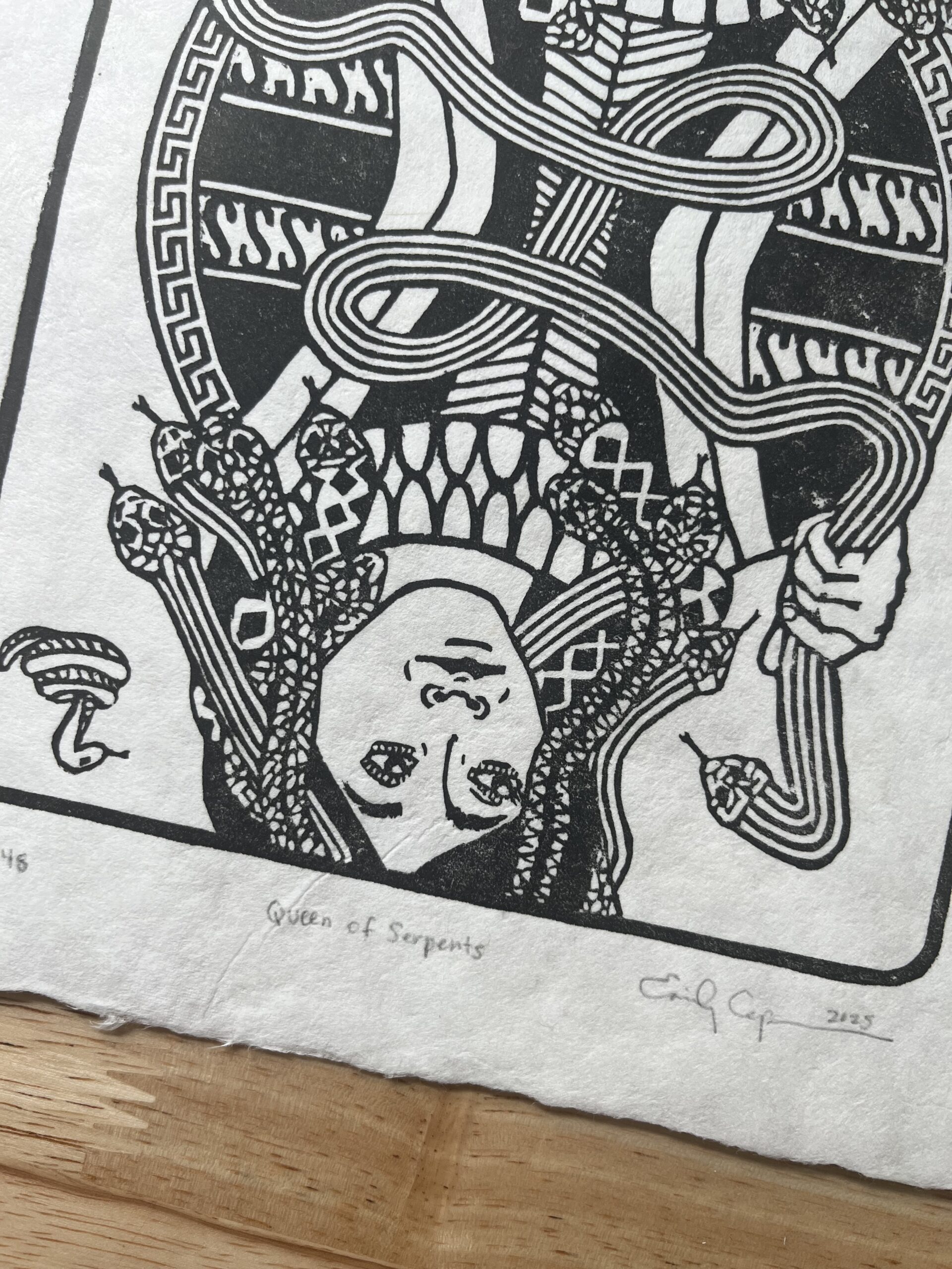 "Queen of Serpents" Original Limited Edition Linoleum Block Print - Image 3