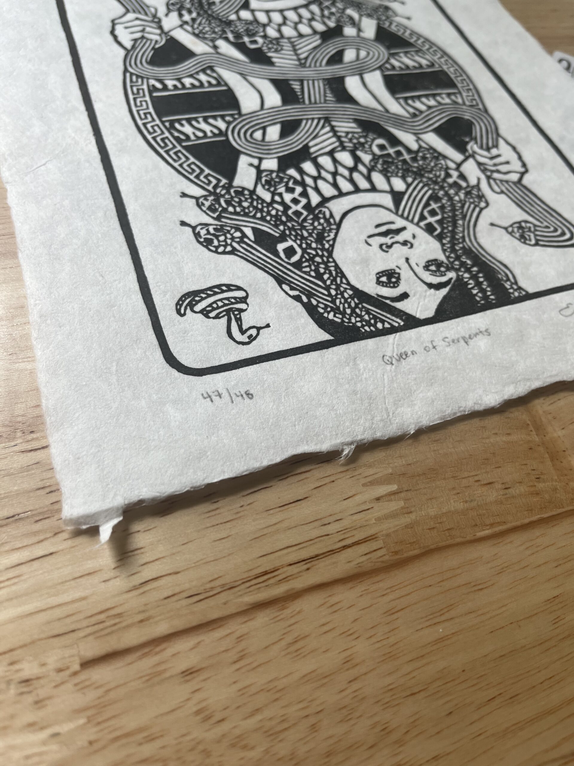 "Queen of Serpents" Original Limited Edition Linoleum Block Print - Image 4