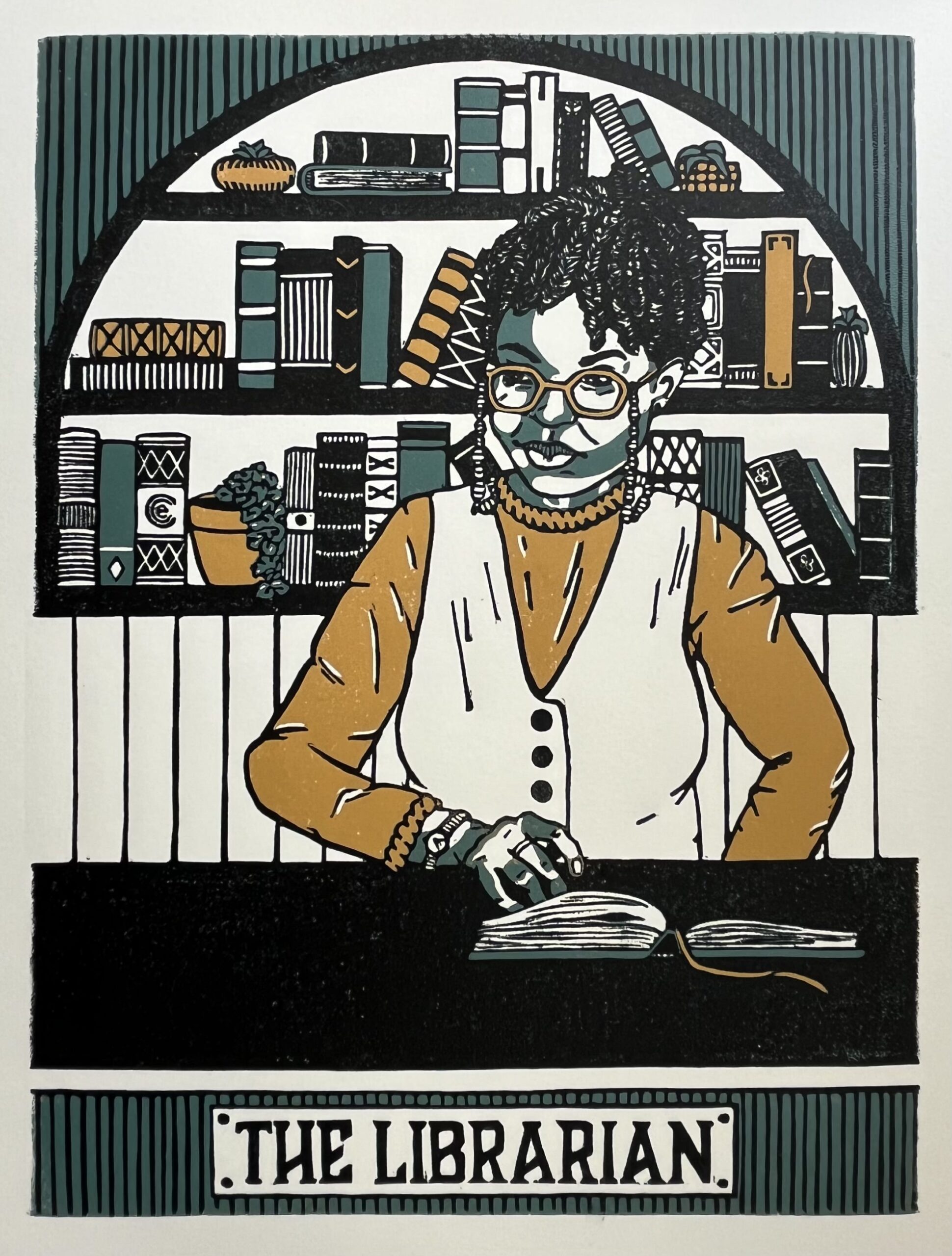 "The Librarian" Original Limited Edition Reduction Linoleum Block Print - Oracle Deck Series - Image 2