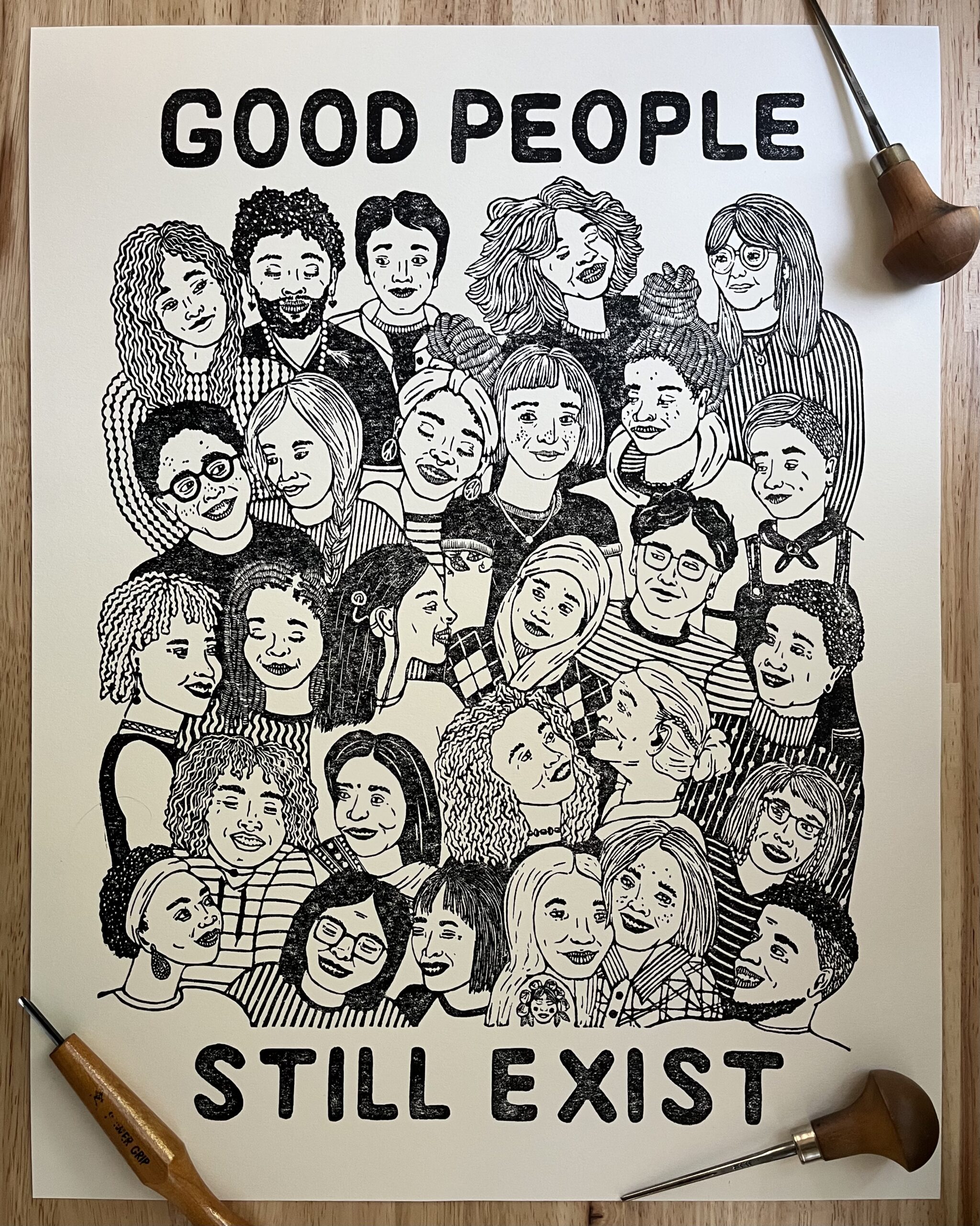 “look for the helpers” limited edition linocut print - Image 2