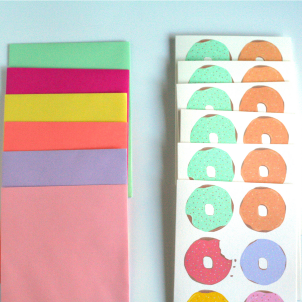 Illustrated Rainbow Donut Greeting Card Stationery Set