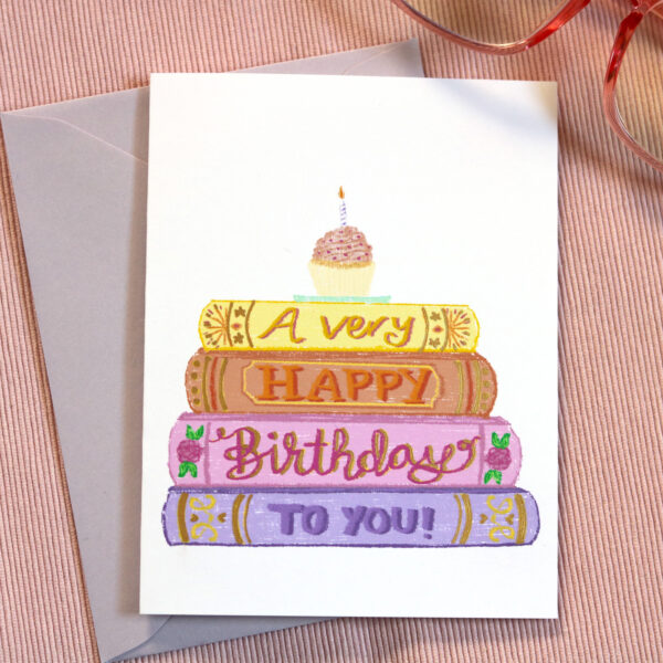 Stack of Books Birthday Greeting Card