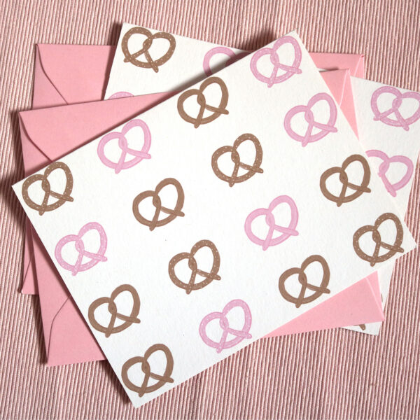 Illustrated Pink Pretzel Greeting Card Set