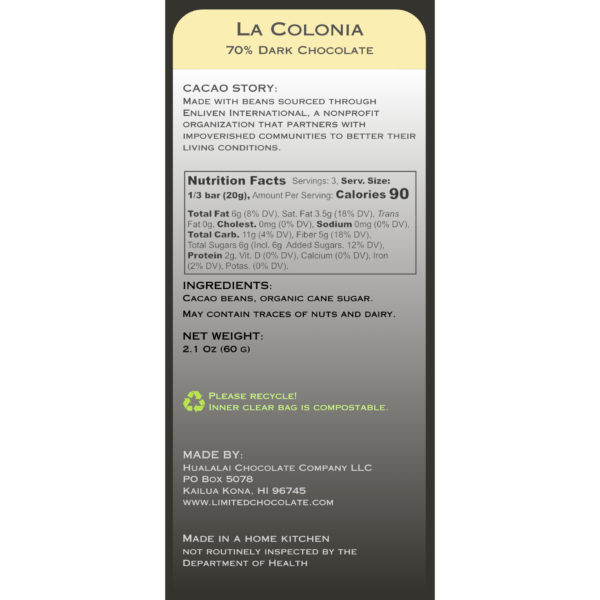 Nicaragua La Colonia – 70% Dark Chocolate