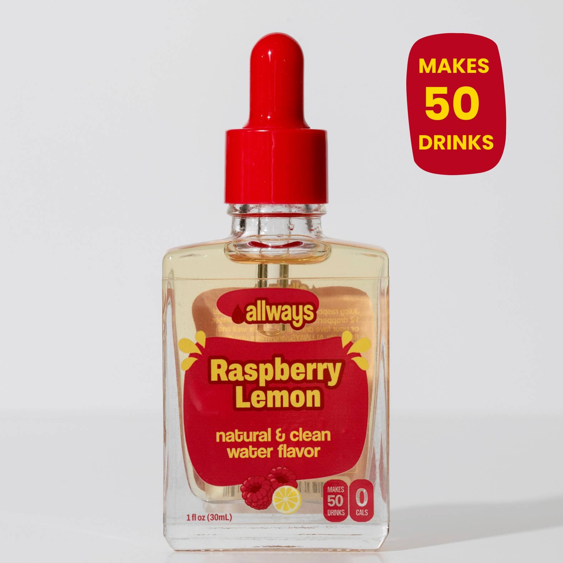 Natural Raspberry Lemon Water Enhancer | Sugar-Free, Zero Calories, Monk Fruit Sweetened | Glass Bottle for On-the-Go Hydration | Kids & Adults | 50 Servings