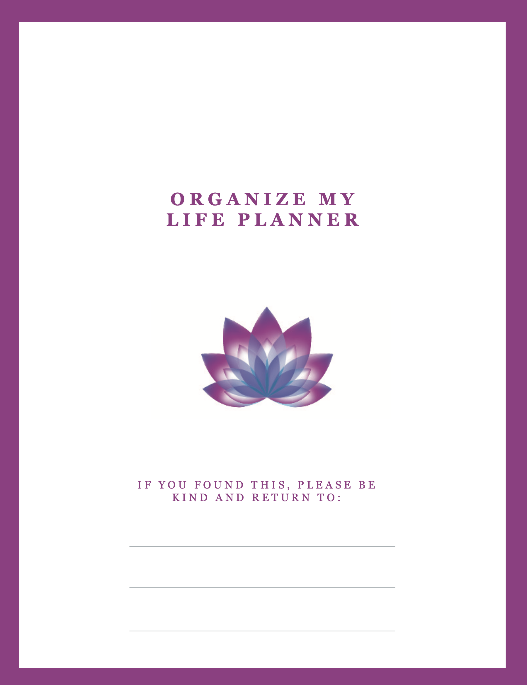 Organize My Life Planning Pages Front Cover