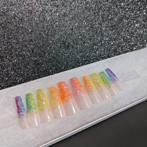 Kaleidoscope – Rainbow Glitter Ombre False Press-On Nail Extensions 10pcs