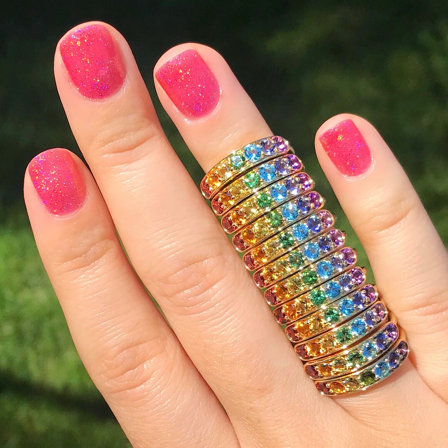 Cirque Large Half Eternity Band with Rainbow Gemstones - Image 3