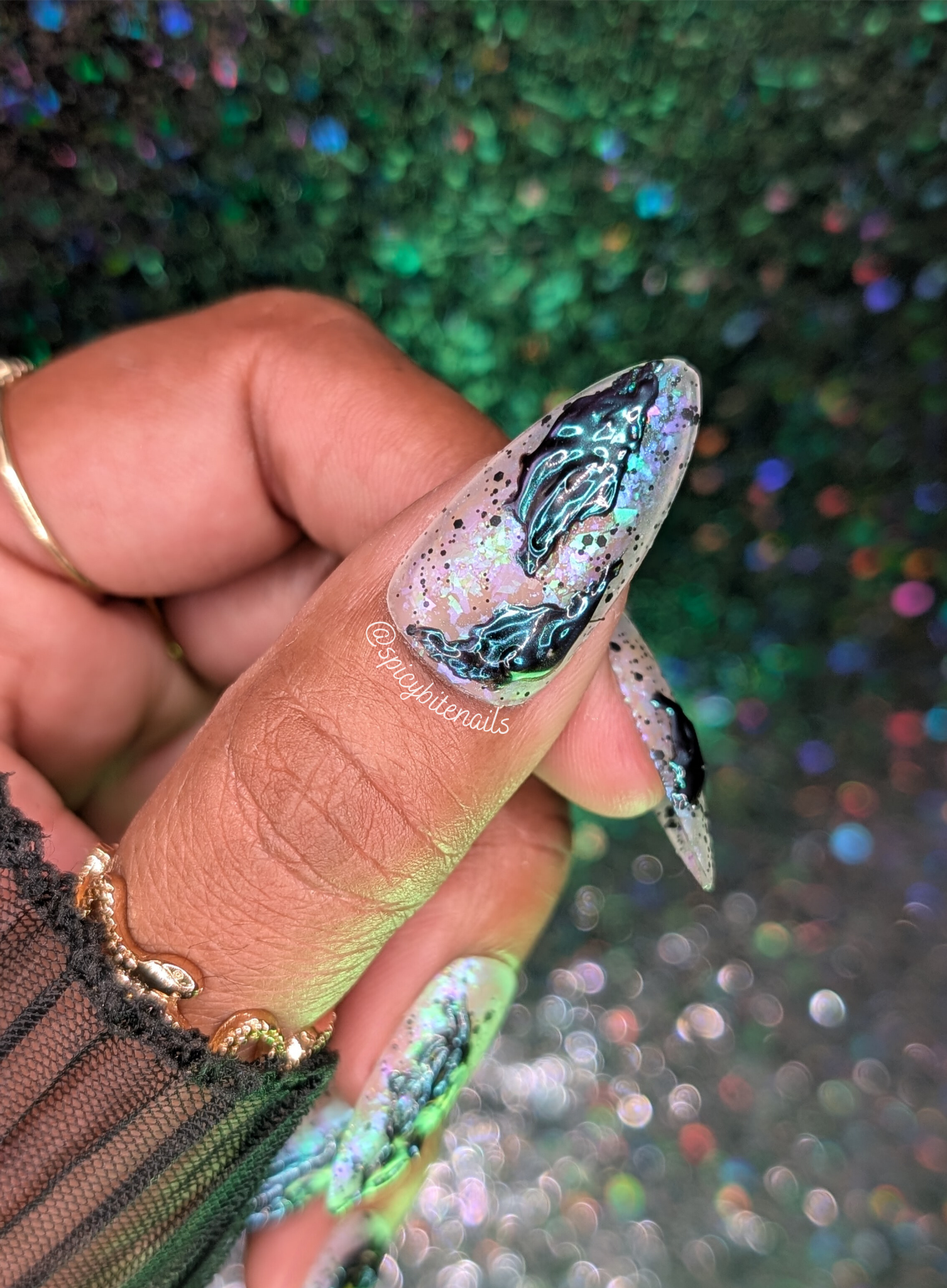 Urusla’s Toxic Sludge - Black, White and Purple Iridescent 3D Slime False Press-On Nail Extensions 10pcs - Image 3