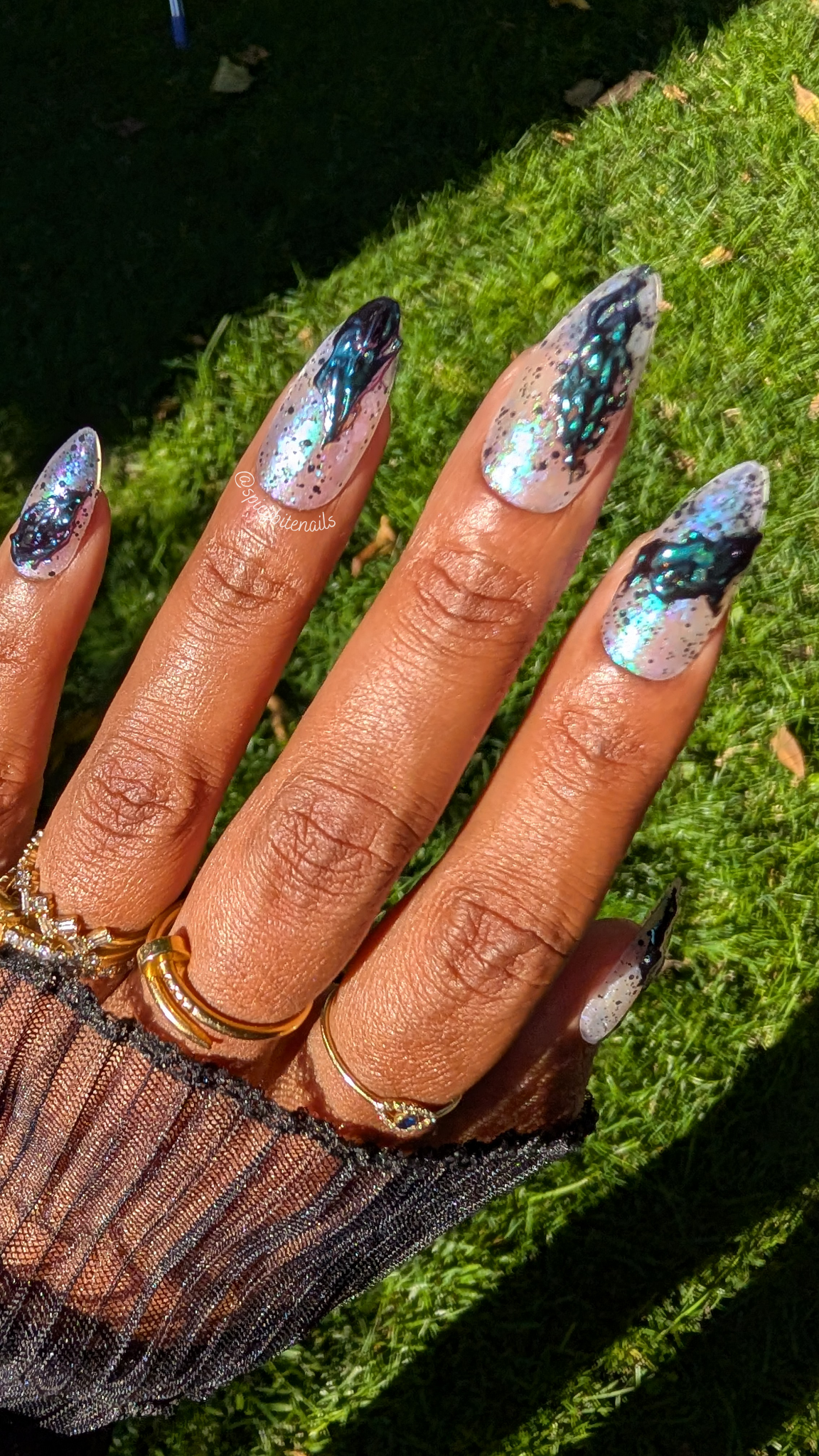 Urusla’s Toxic Sludge - Black, White and Purple Iridescent 3D Slime False Press-On Nail Extensions 10pcs - Image 4