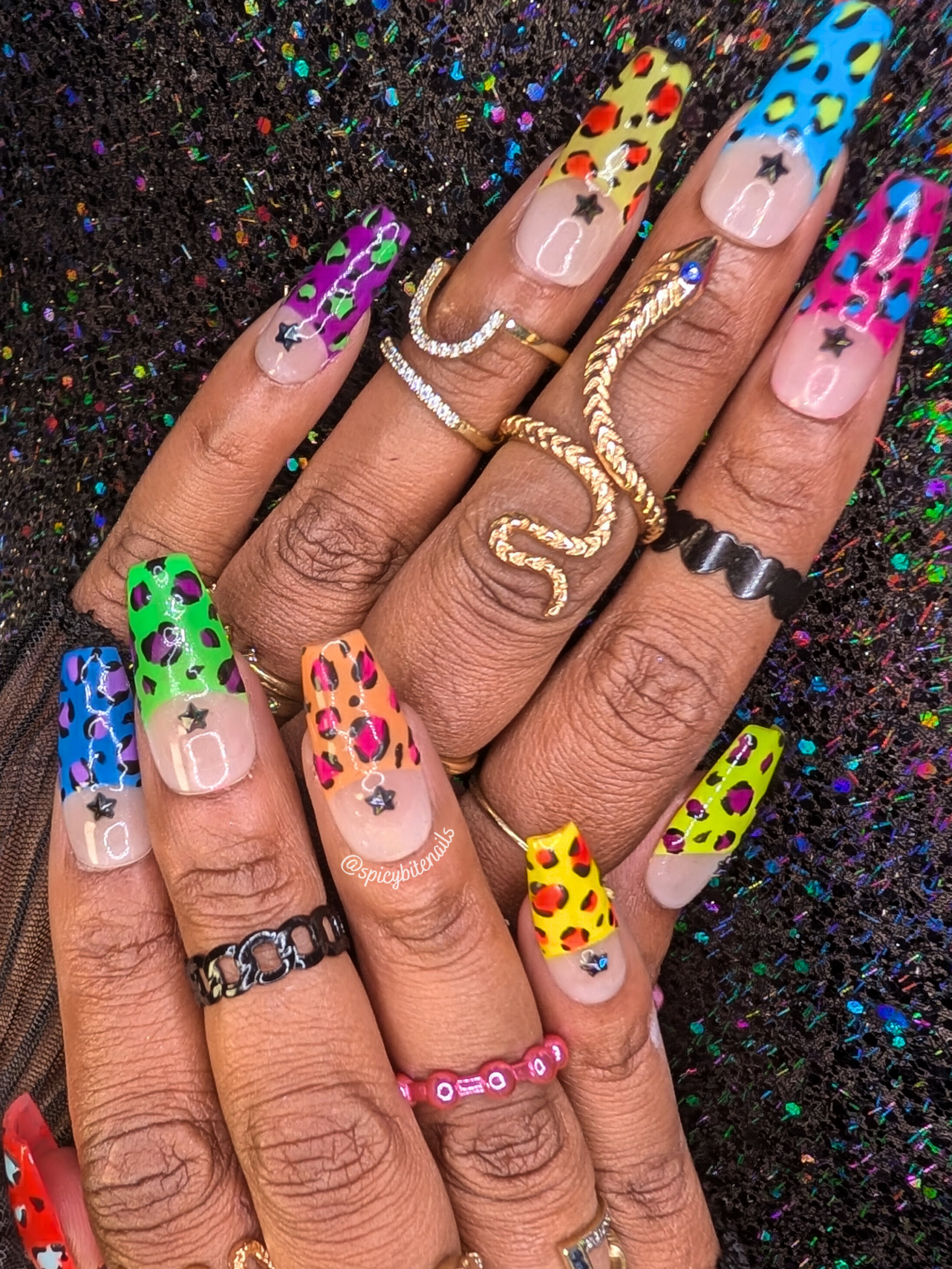 Wild Thing - Neon Leopard Print Half Moon French Tip False Press-On Nail Extensions 10pcs - Image 2
