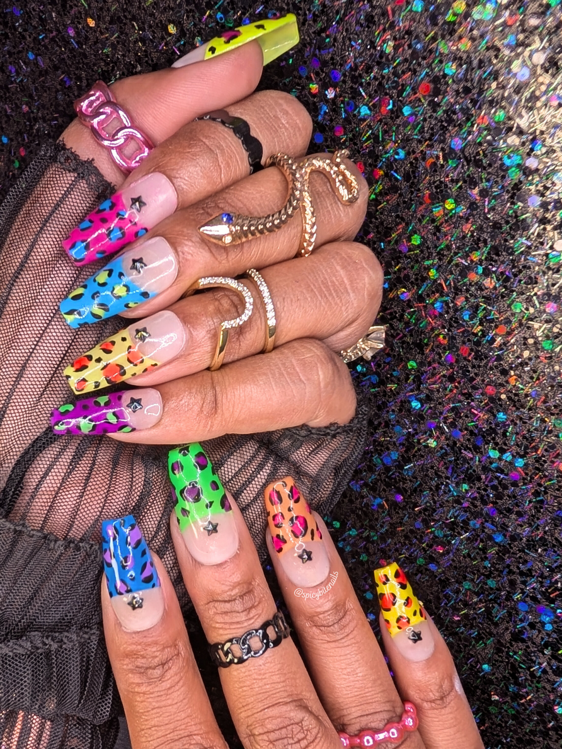 Wild Thing - Neon Leopard Print Half Moon French Tip False Press-On Nail Extensions 10pcs - Image 4