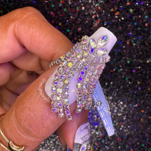 Beyonce Bowl – Beyonce Red, White and Blue Rhinestone Cowboy Inspired False Press-On Nail Extensions 10pcs