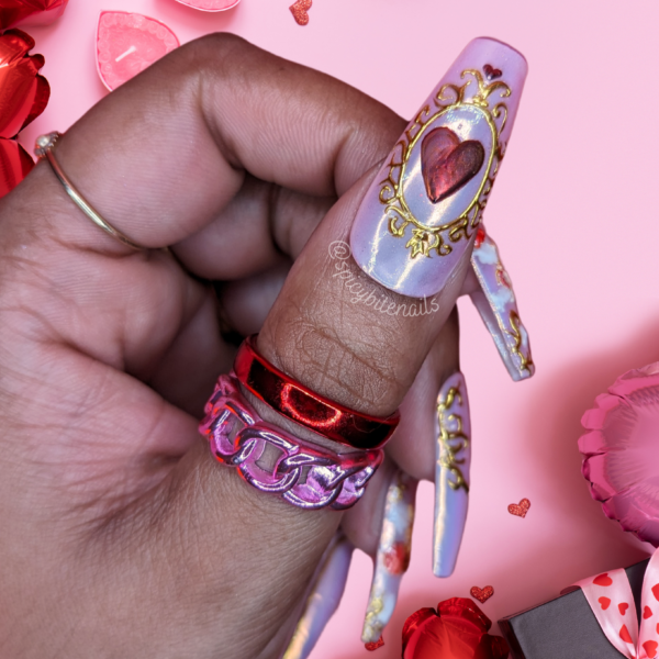 Cupid’s Arrow – Pink Aurora Chrome Baroque Cupid Valentine’s Day False Press-On Nail Extensions 10pcs