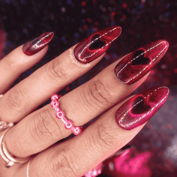 Heartstrings – Cat-Eye Heart Pink to Red Ombre Press-On Nail Extensions 10pcs