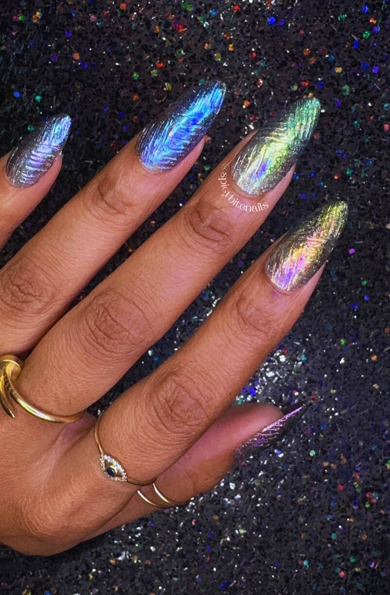 Lunar Static - Sheer Black Rainbow Holographic and 3D Textured Press-On Nail Extensions 10pcs - Image 2