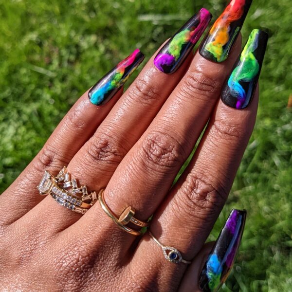 Smoker’s Delight – Neon and black smoke False Press-On Nail Extensions 10pcs