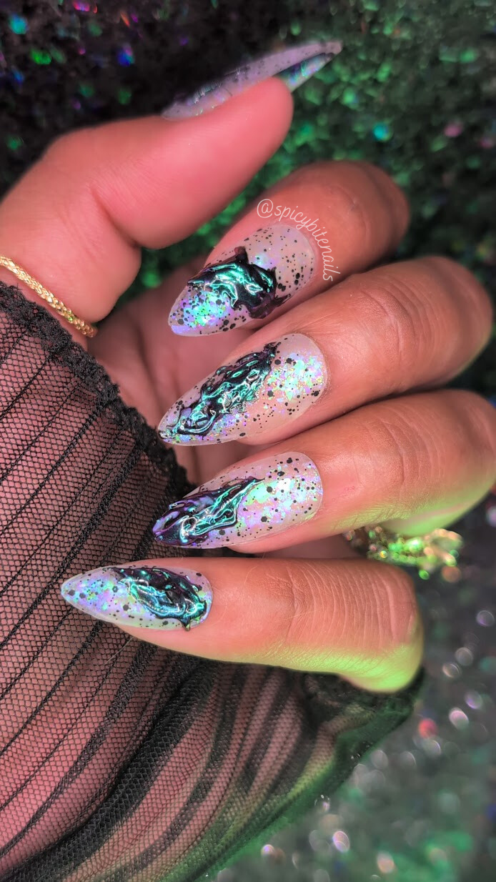 Urusla’s Toxic Sludge - Black, White and Purple Iridescent 3D Slime False Press-On Nail Extensions 10pcs - Image 2