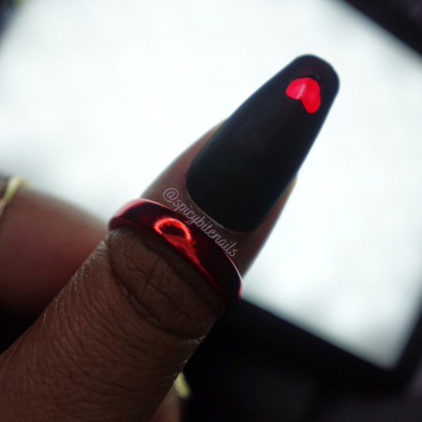 Window to My Heart – Black Matte Red Heart Cut-out Medium Coffin False Press-On Nail Extensions 10pcs