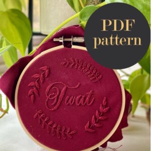 Twat monochrome embroidery // PDF Pattern Download 4" Hoop