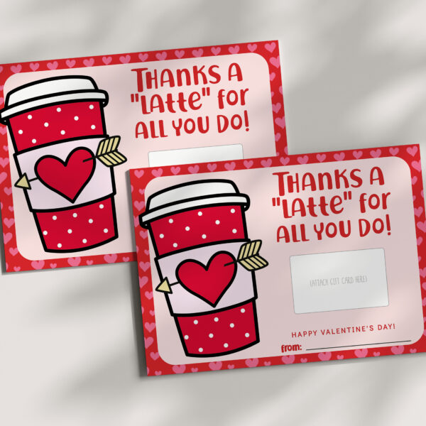 Valentine Gift Printable – Coffee Gift Card Holder – INSTANT DOWNLOAD