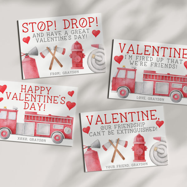 Firetruck Valentine Cards – EDITABLE TEMPLATE
