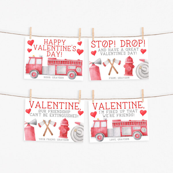 Firetruck Valentine Cards – EDITABLE TEMPLATE