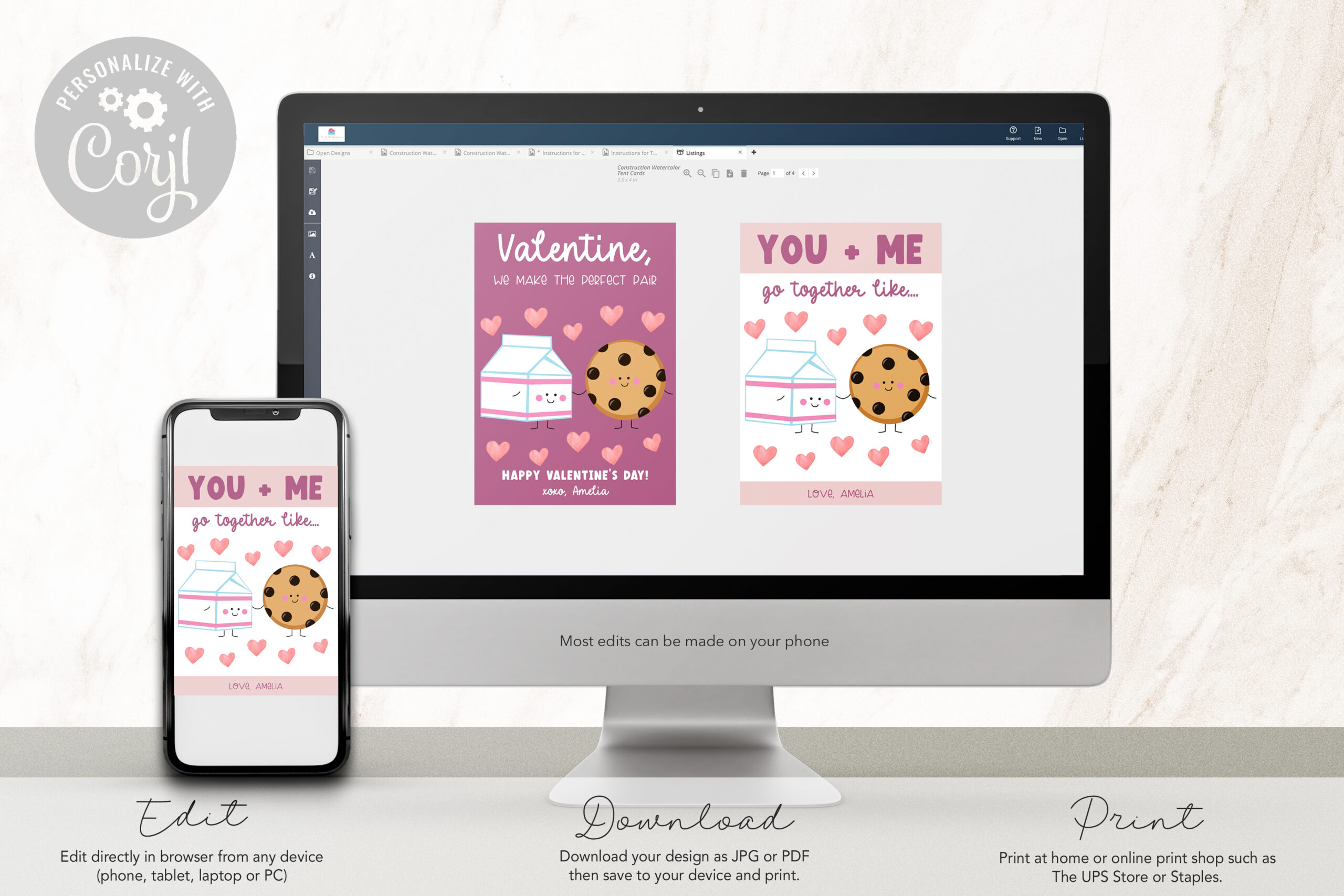 Milk and Cookie Valentine Card - EDITABLE TEMPLATE - Image 2