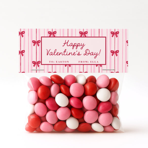 Bow Valentine Candy Bag Printable | EDITABLE TEMPLATE