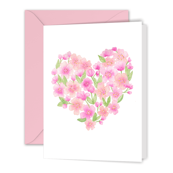 Watercolor Cherry Blossom Heart Greeting Card Stationery Set