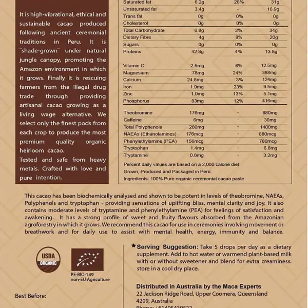 Seleno Health Amaru Ceremonial Cacao Paste Drops – 250 grams