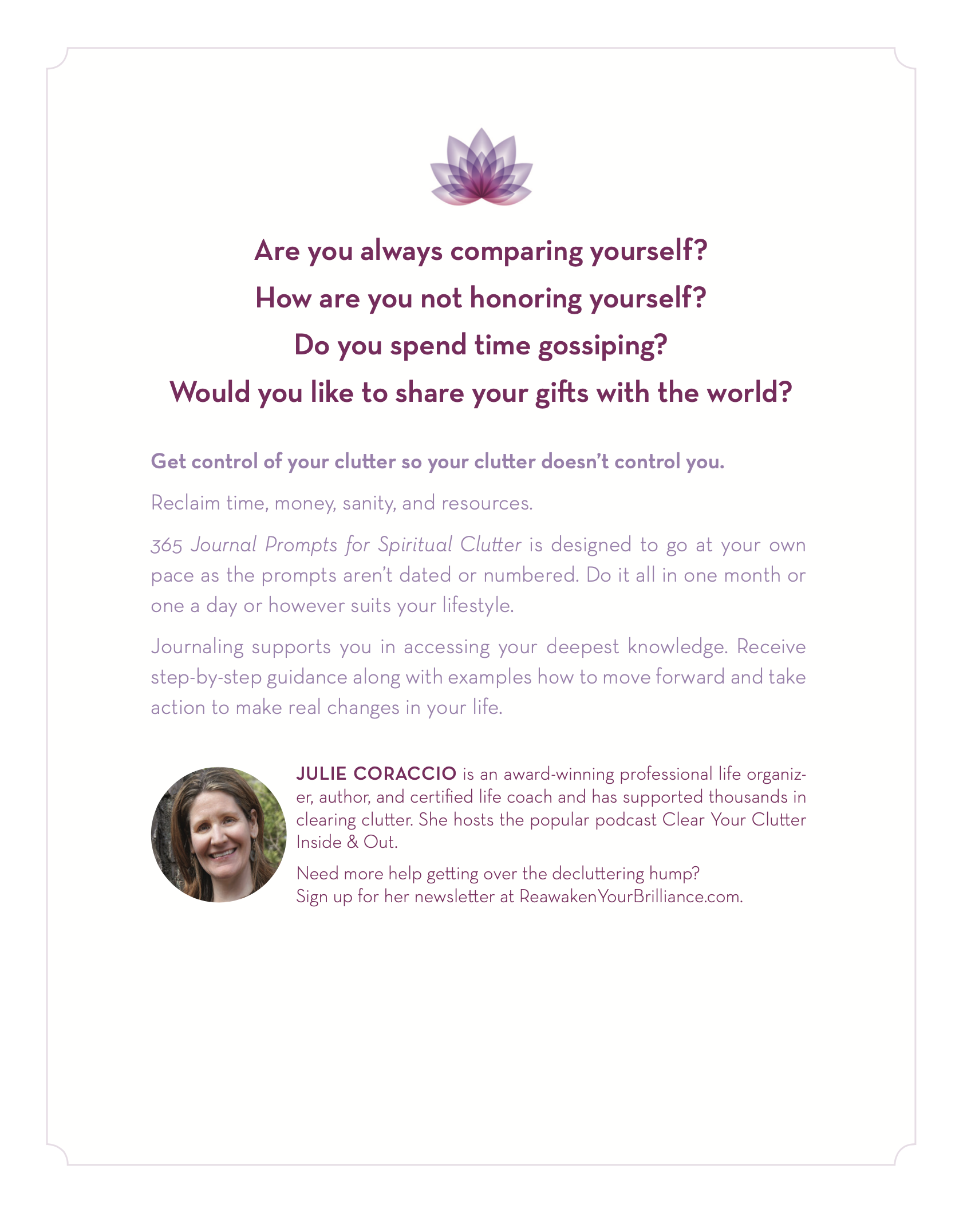 Got Clutter? 365 Journal Prompts to Clear Spiritual Clutter Back Cover