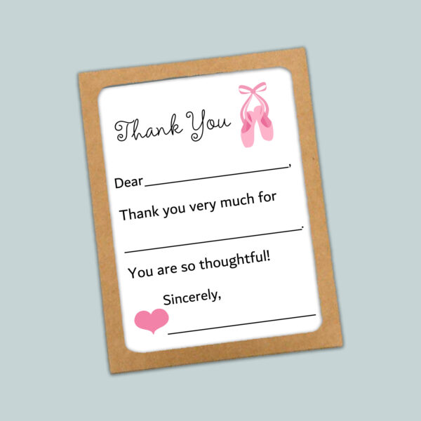 Ballet Thank You Cards for Kids | Fill-in-the-Blank Notes