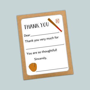 baseball thank you note for kids