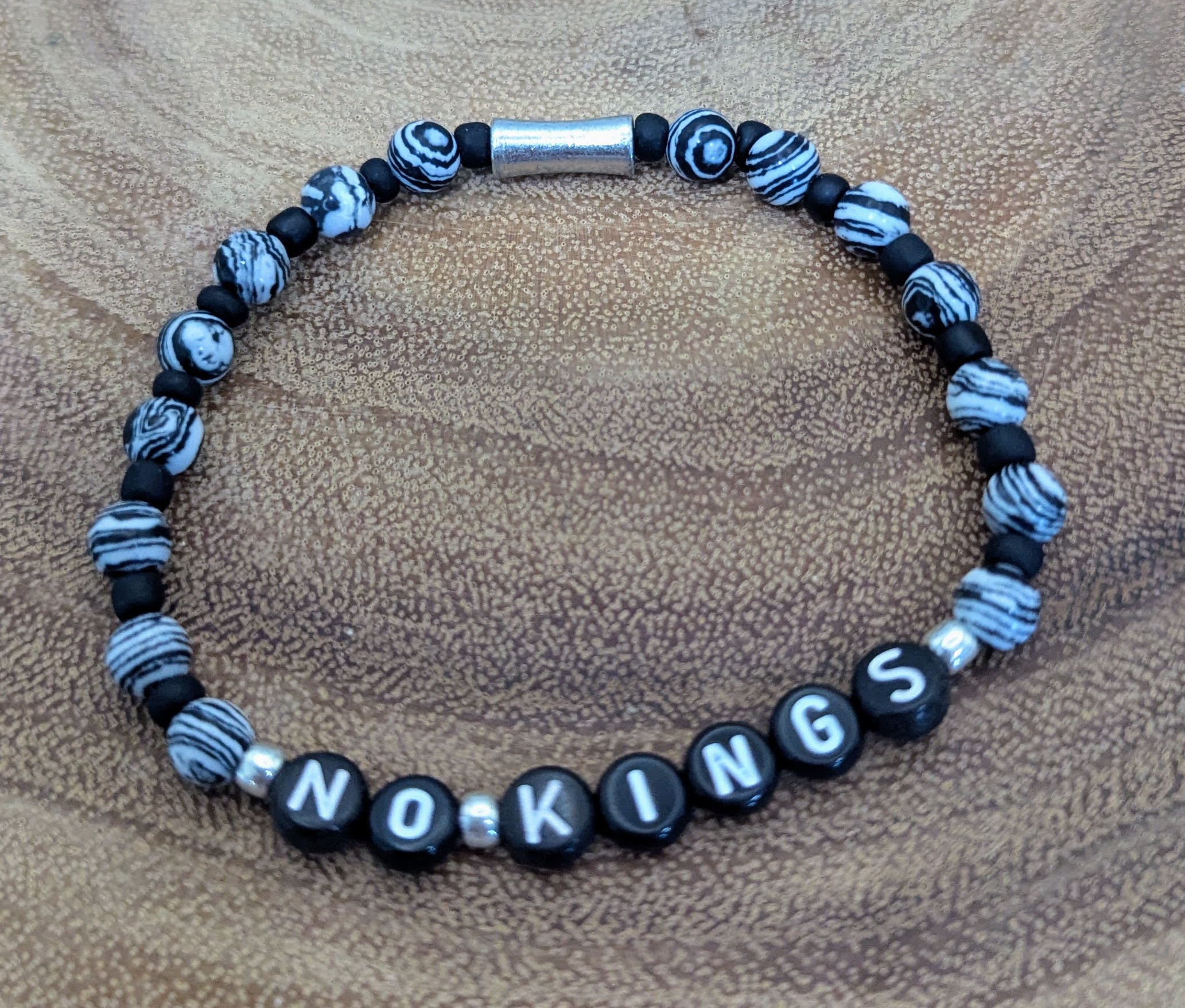 Black + white,Malachite beads, Silver accents