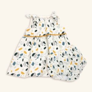 Organic Cotton Bloom Shoulder Knot Dress with Bloomers Set