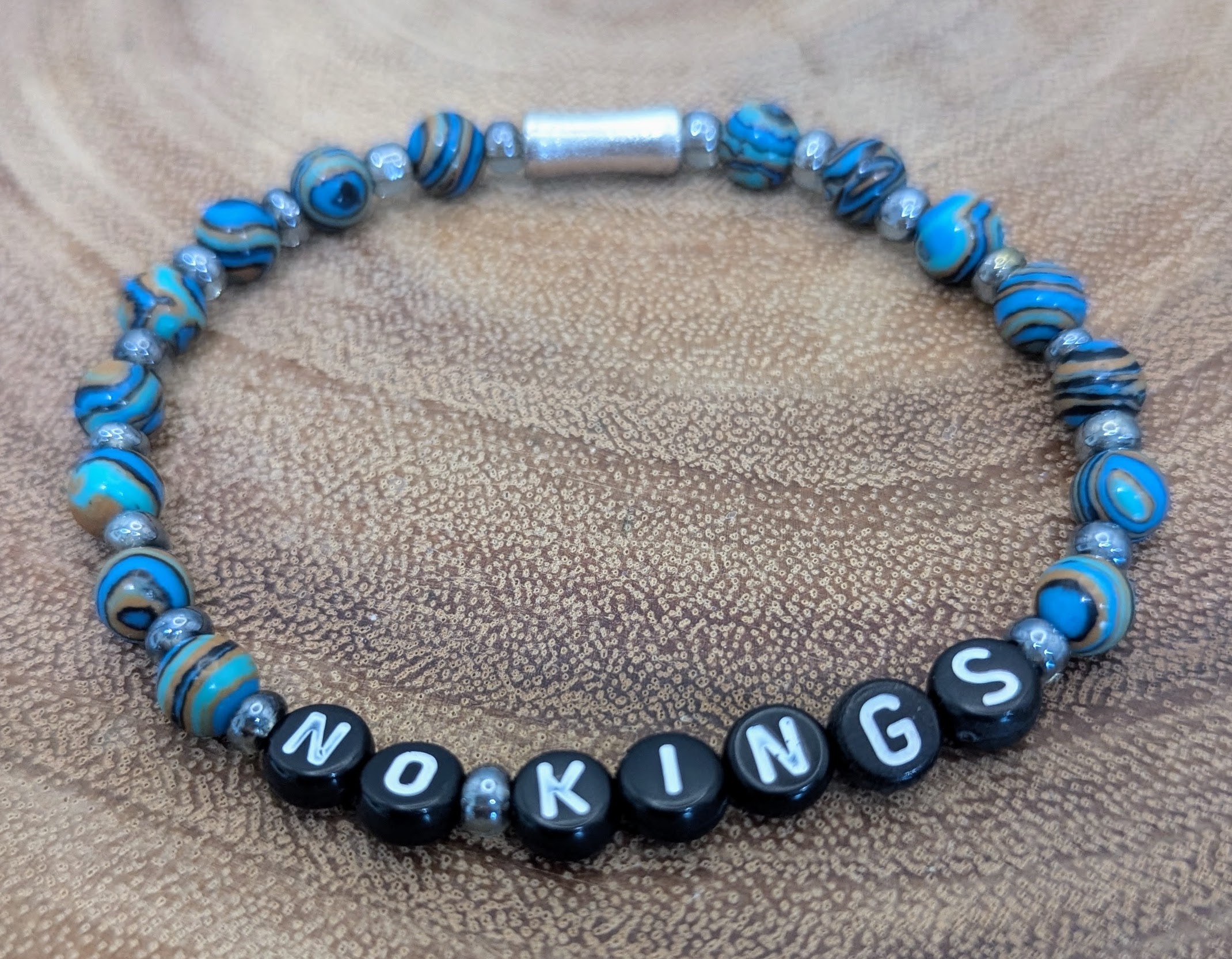 Blue swirls, Malachite beads, Silver accents