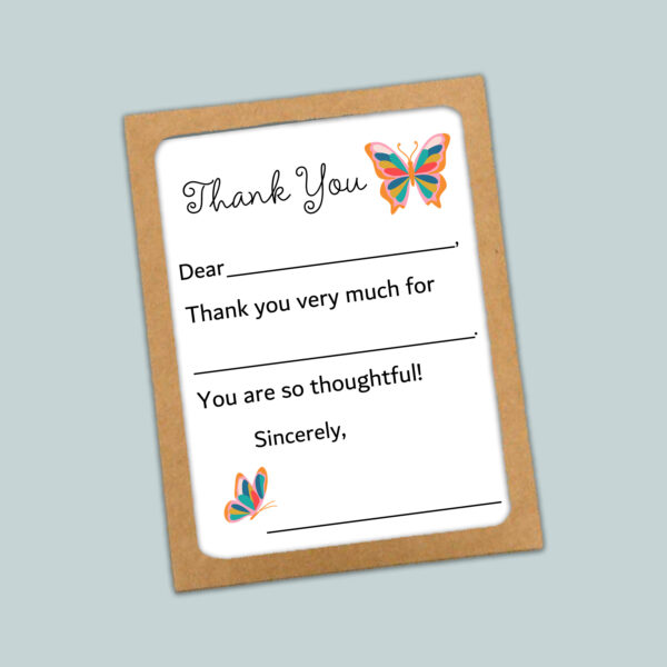 Butterfly Thank You Cards for Kids | Fill-in-the-Blank Notes