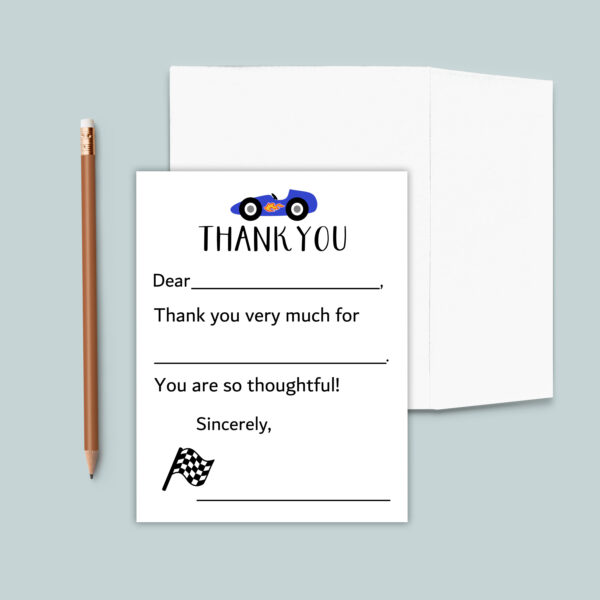 Race Car Thank You Cards for Kids | Fill-in-the-Blank Notes