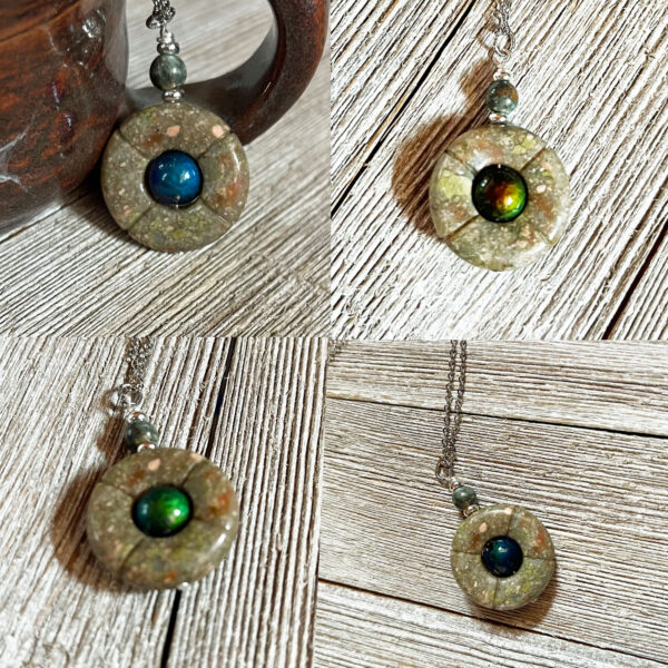 Jasper Necklace with Color Changing Center on 18 inch chain