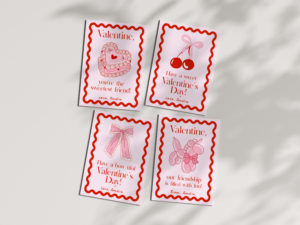 pink and red coquette valentine card set for girls