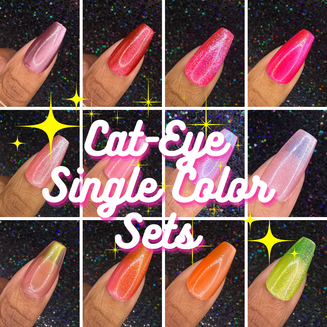 Single Solid Cat-Eye Color Sets *Choose Your Color* - Hand-painted Reusable Press-On Nail Extensions 10 pcs